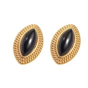 Chunky Gold & Black Onyx Statement Earrings